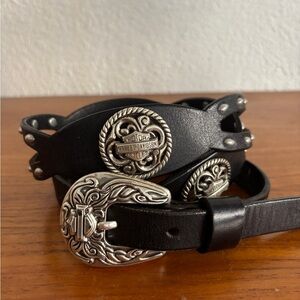 Harley-Davidson Black Leather Western Concho Belt + Silver NWOT  “Wild Wheels”